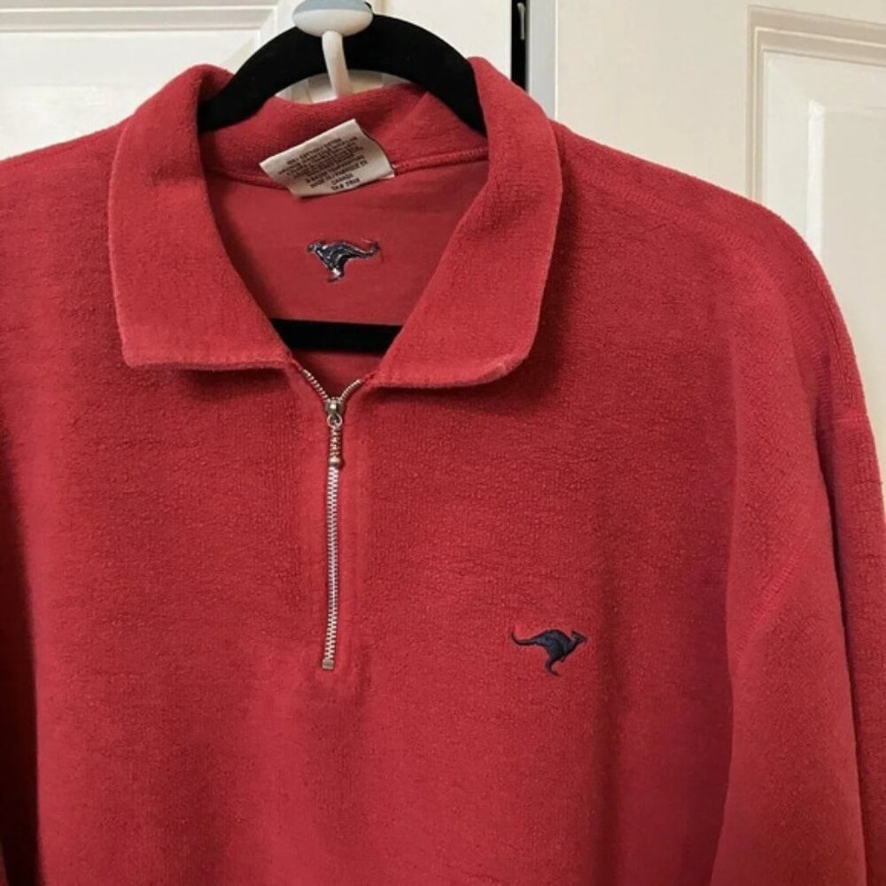Vintage Fairdinkum Aussie Outfitters Red Terry Cloth Heavyweight Cotton ¼ Zip - Picture 2 of 8